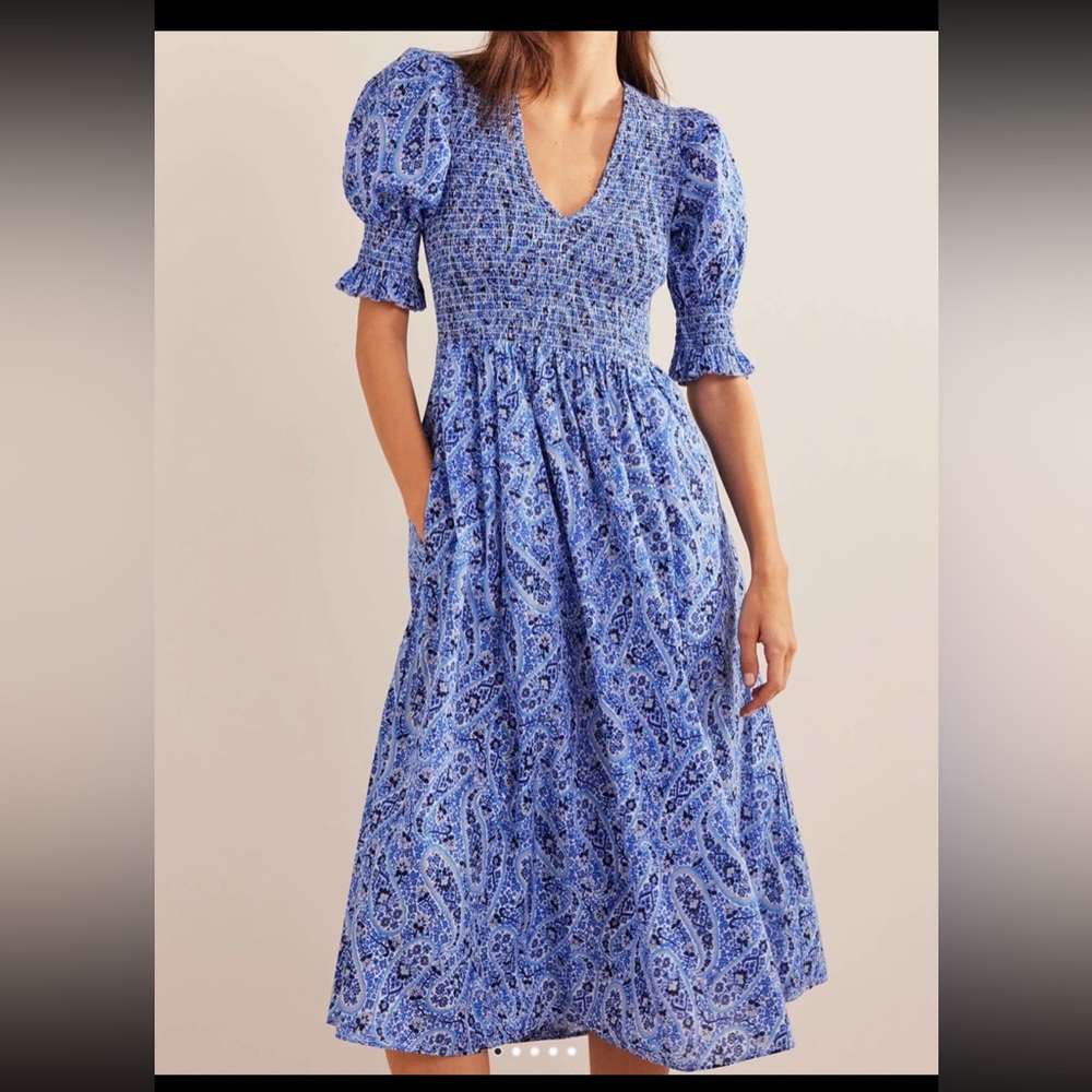 Boden Blue Paisley Smocked Dress - Size 6